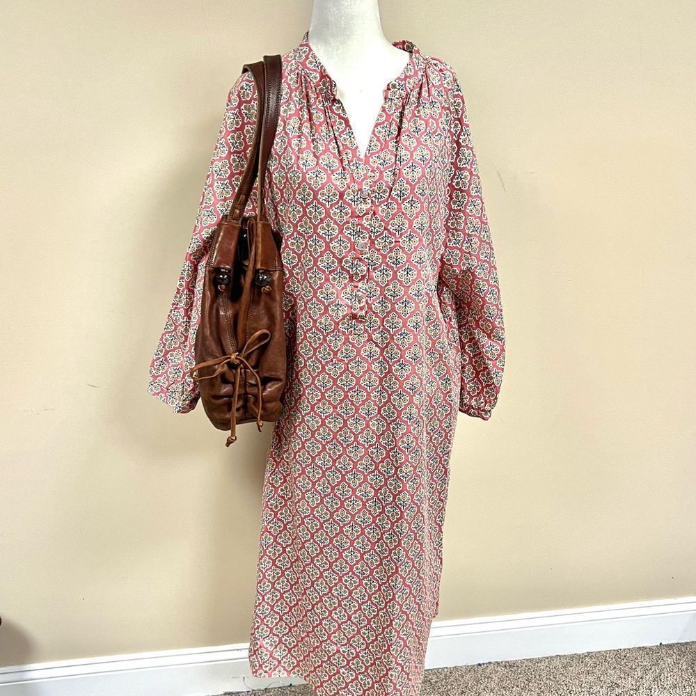 J. Jill Pink and White Patterned Long Sleeve Dress